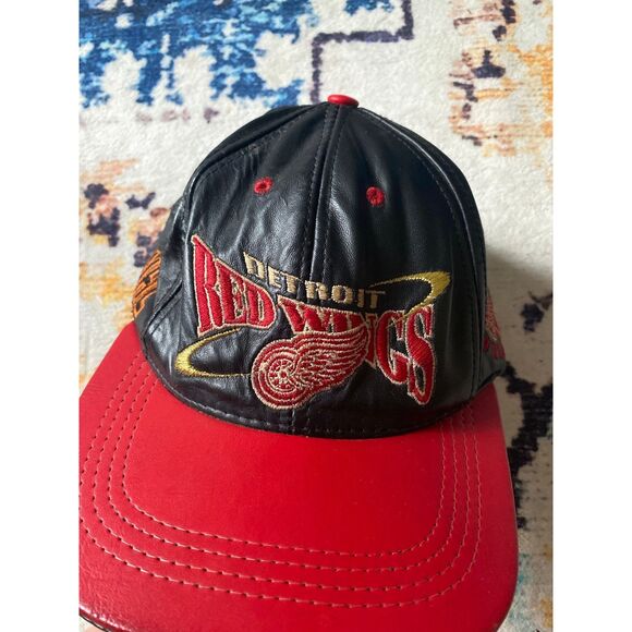 Vintage Detroit Red Wings Hat leather Streetwear 90s - Picture 7 of 8
